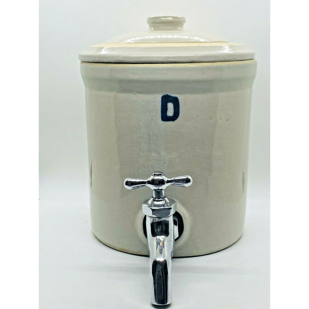 1930's Letter D Antique Water Faucet Dispenser Crock w/Lid Nappanee Water Filter